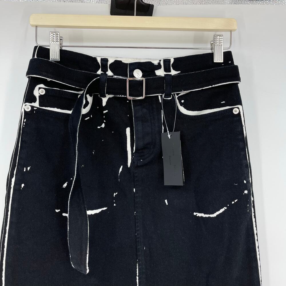 Proenza Schouler | Calder Skirt in Black Multi Contrast Printed Denim Pencil 25 - Picture 9 of 14